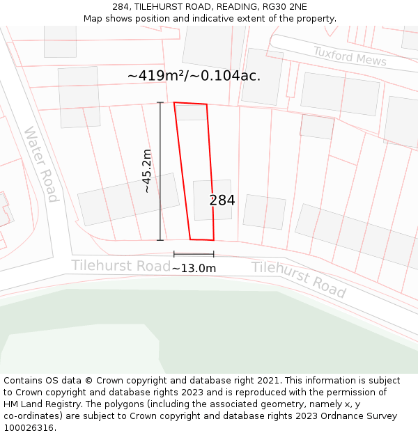 284, TILEHURST ROAD, READING, RG30 2NE: Plot and title map