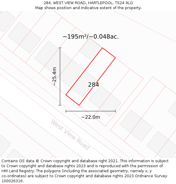 284, WEST VIEW ROAD, HARTLEPOOL, TS24 9LG: Plot and title map