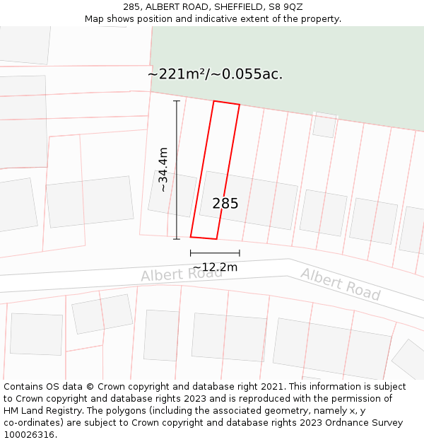 285, ALBERT ROAD, SHEFFIELD, S8 9QZ: Plot and title map