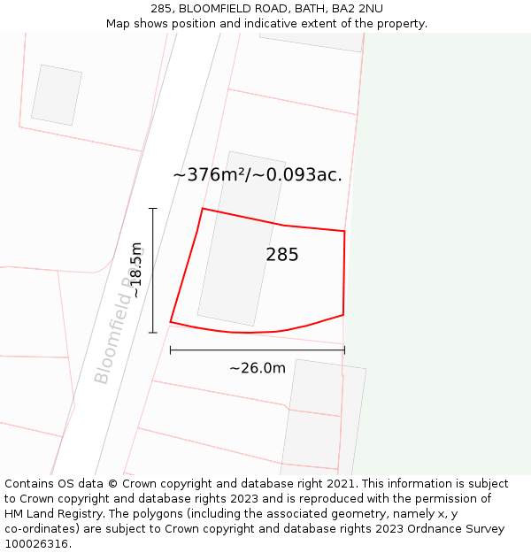 285, BLOOMFIELD ROAD, BATH, BA2 2NU: Plot and title map