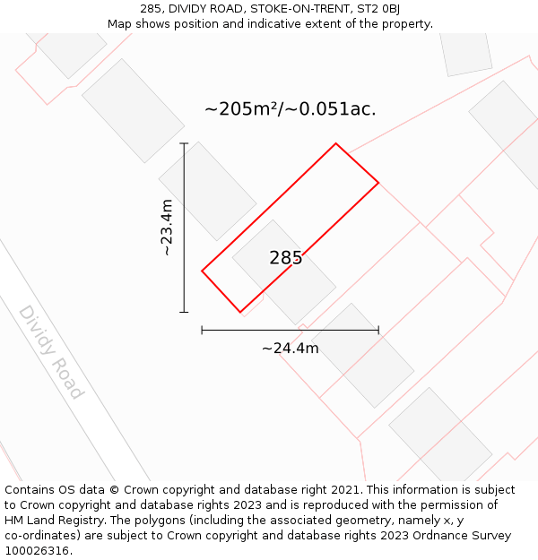 285, DIVIDY ROAD, STOKE-ON-TRENT, ST2 0BJ: Plot and title map