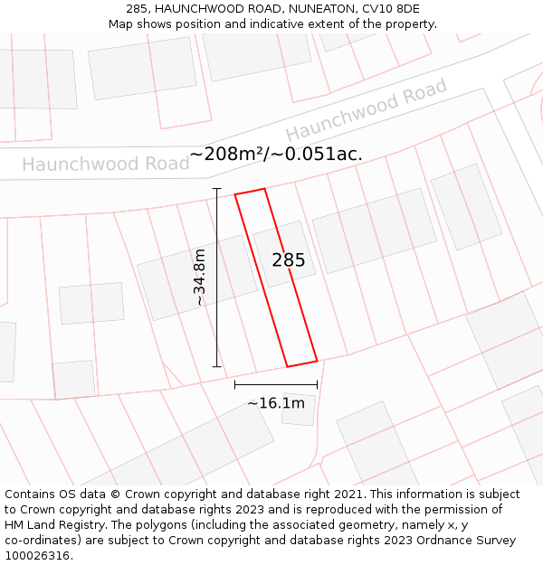 285, HAUNCHWOOD ROAD, NUNEATON, CV10 8DE: Plot and title map