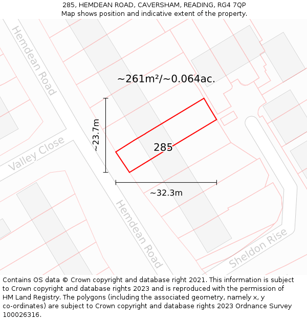 285, HEMDEAN ROAD, CAVERSHAM, READING, RG4 7QP: Plot and title map