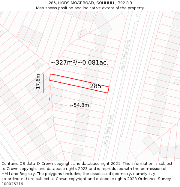 285, HOBS MOAT ROAD, SOLIHULL, B92 8JR: Plot and title map