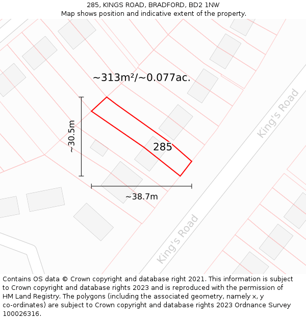 285, KINGS ROAD, BRADFORD, BD2 1NW: Plot and title map