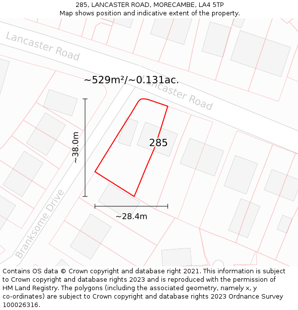 285, LANCASTER ROAD, MORECAMBE, LA4 5TP: Plot and title map
