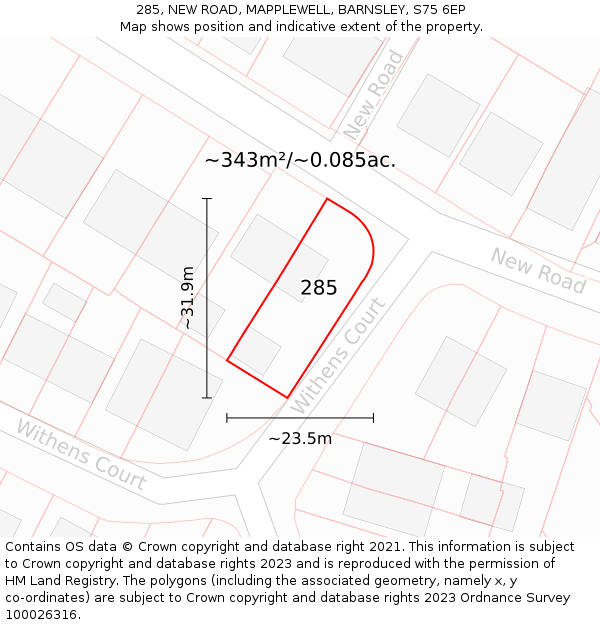 285, NEW ROAD, MAPPLEWELL, BARNSLEY, S75 6EP: Plot and title map