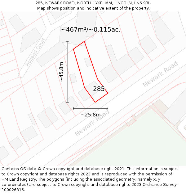 285, NEWARK ROAD, NORTH HYKEHAM, LINCOLN, LN6 9RU: Plot and title map