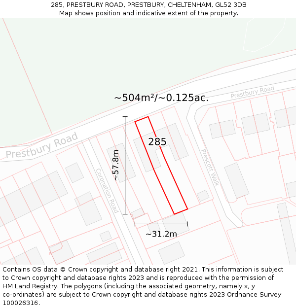 285, PRESTBURY ROAD, PRESTBURY, CHELTENHAM, GL52 3DB: Plot and title map