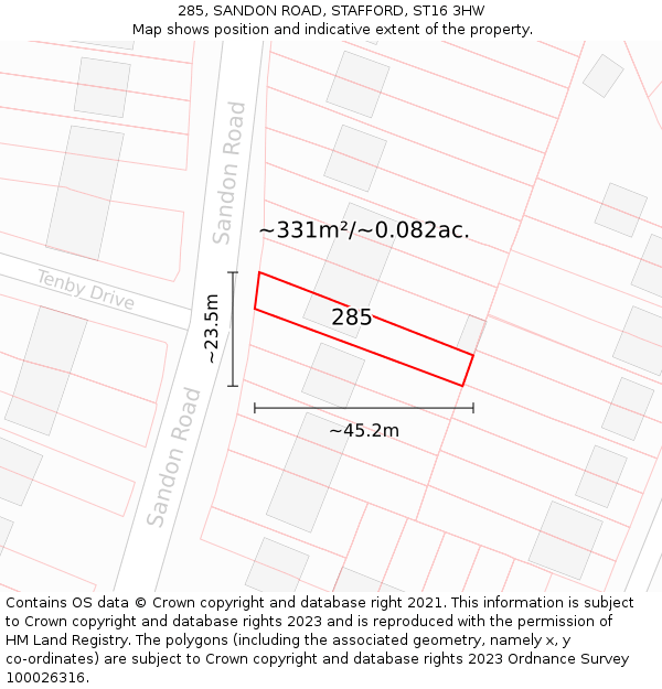 285, SANDON ROAD, STAFFORD, ST16 3HW: Plot and title map