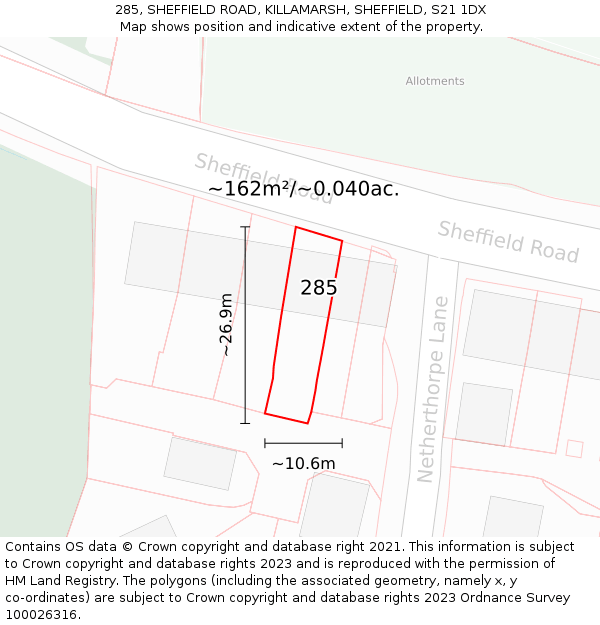 285, SHEFFIELD ROAD, KILLAMARSH, SHEFFIELD, S21 1DX: Plot and title map