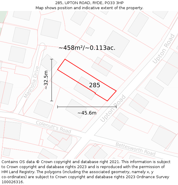 285, UPTON ROAD, RYDE, PO33 3HP: Plot and title map