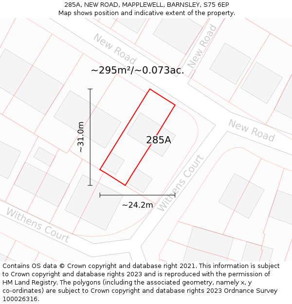 285A, NEW ROAD, MAPPLEWELL, BARNSLEY, S75 6EP: Plot and title map