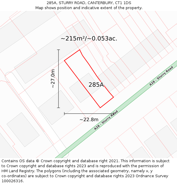 285A, STURRY ROAD, CANTERBURY, CT1 1DS: Plot and title map