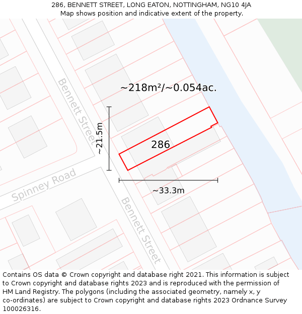 286, BENNETT STREET, LONG EATON, NOTTINGHAM, NG10 4JA: Plot and title map