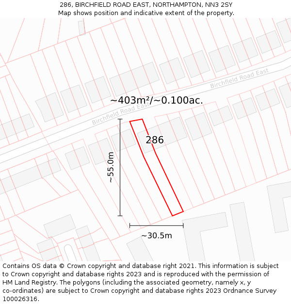 286, BIRCHFIELD ROAD EAST, NORTHAMPTON, NN3 2SY: Plot and title map