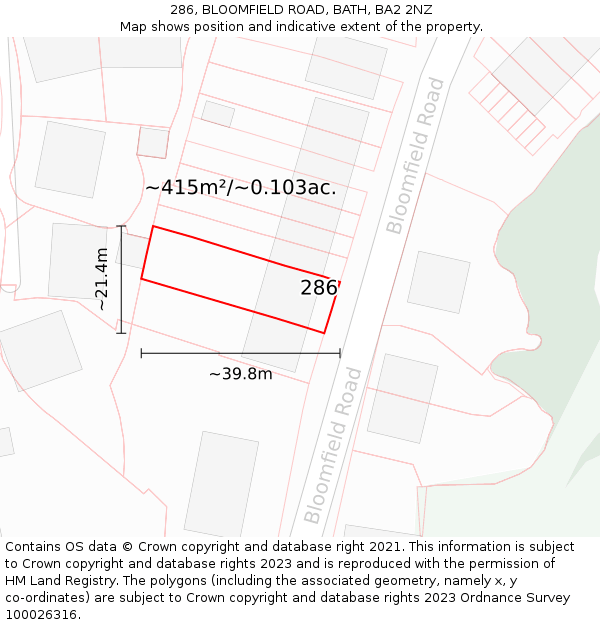286, BLOOMFIELD ROAD, BATH, BA2 2NZ: Plot and title map