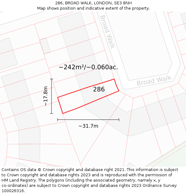 286, BROAD WALK, LONDON, SE3 8NH: Plot and title map