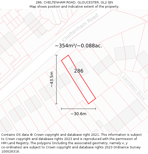 286, CHELTENHAM ROAD, GLOUCESTER, GL2 0JN: Plot and title map