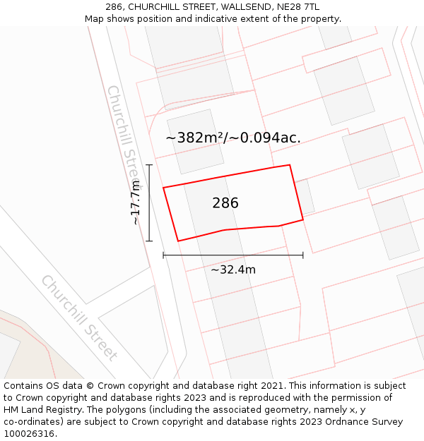 286, CHURCHILL STREET, WALLSEND, NE28 7TL: Plot and title map