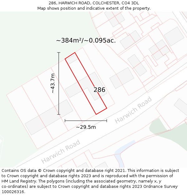 286, HARWICH ROAD, COLCHESTER, CO4 3DL: Plot and title map