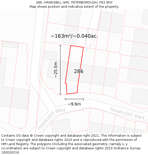 286, HAWKSBILL WAY, PETERBOROUGH, PE2 8NY: Plot and title map