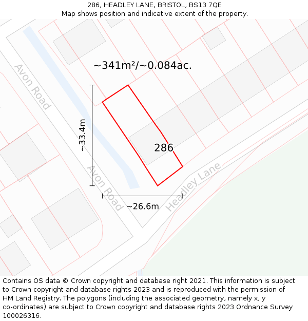 286, HEADLEY LANE, BRISTOL, BS13 7QE: Plot and title map