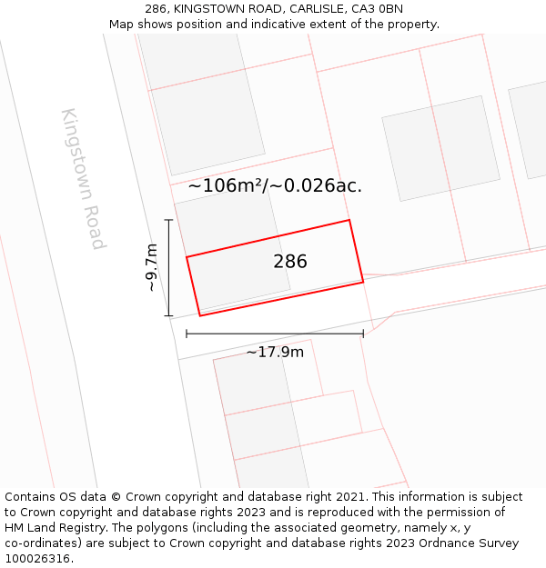 286, KINGSTOWN ROAD, CARLISLE, CA3 0BN: Plot and title map