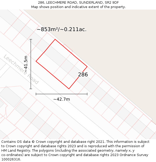 286, LEECHMERE ROAD, SUNDERLAND, SR2 9DF: Plot and title map