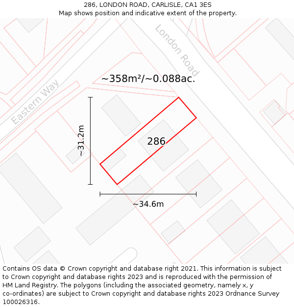 286, LONDON ROAD, CARLISLE, CA1 3ES: Plot and title map