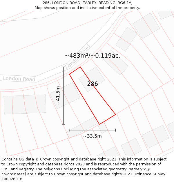 286, LONDON ROAD, EARLEY, READING, RG6 1AJ: Plot and title map