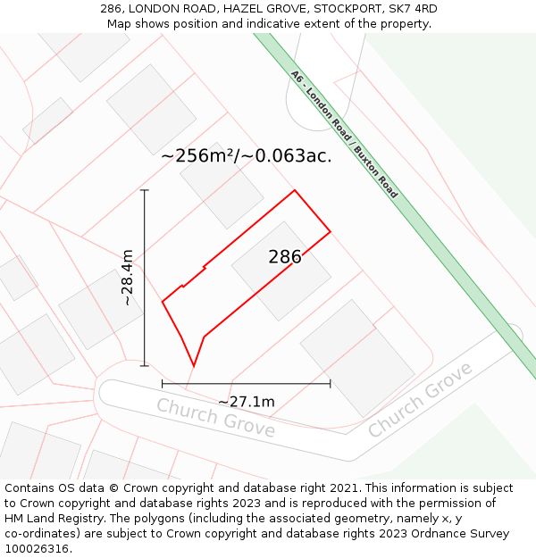 286, LONDON ROAD, HAZEL GROVE, STOCKPORT, SK7 4RD: Plot and title map