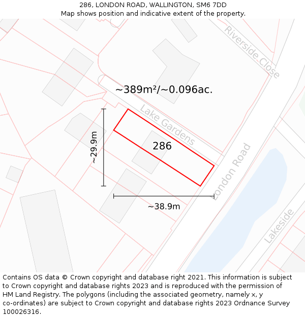 286, LONDON ROAD, WALLINGTON, SM6 7DD: Plot and title map