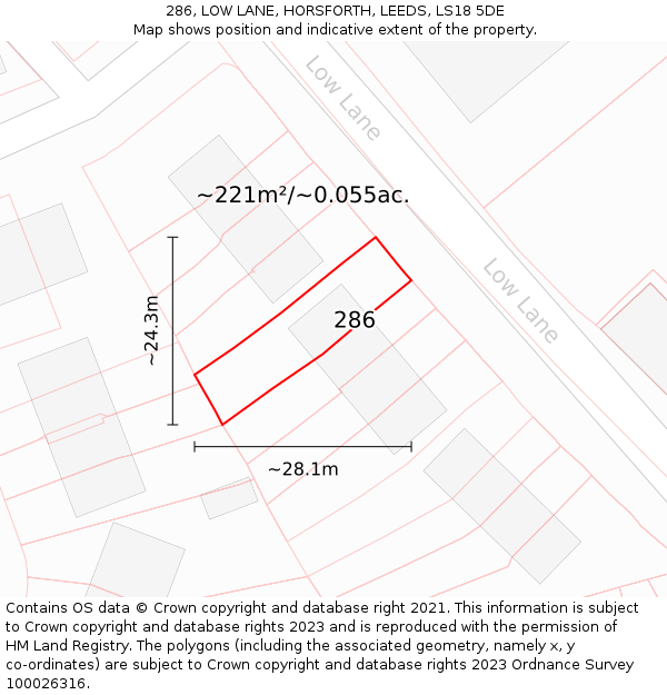 286, LOW LANE, HORSFORTH, LEEDS, LS18 5DE: Plot and title map