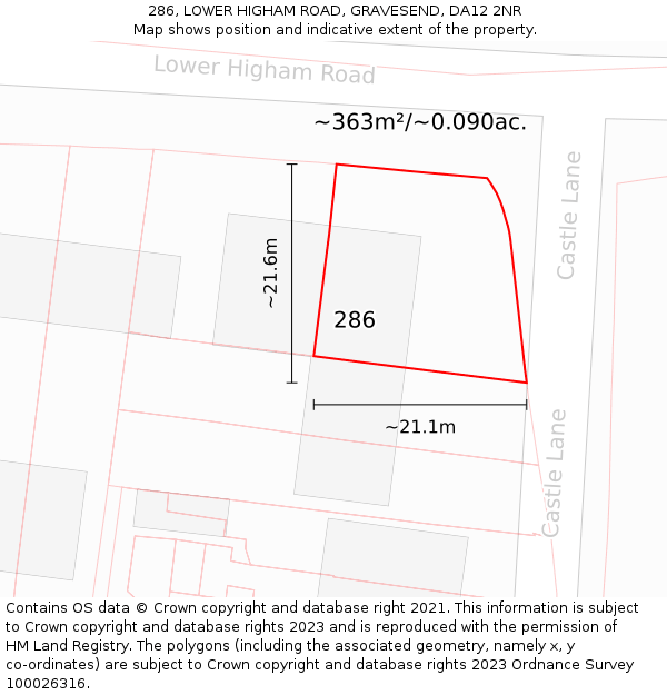 286, LOWER HIGHAM ROAD, GRAVESEND, DA12 2NR: Plot and title map