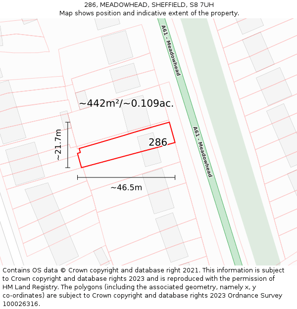 286, MEADOWHEAD, SHEFFIELD, S8 7UH: Plot and title map