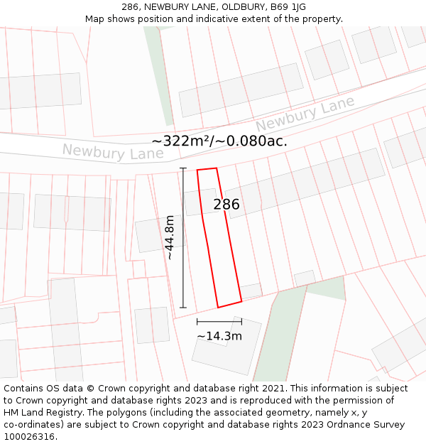 286, NEWBURY LANE, OLDBURY, B69 1JG: Plot and title map