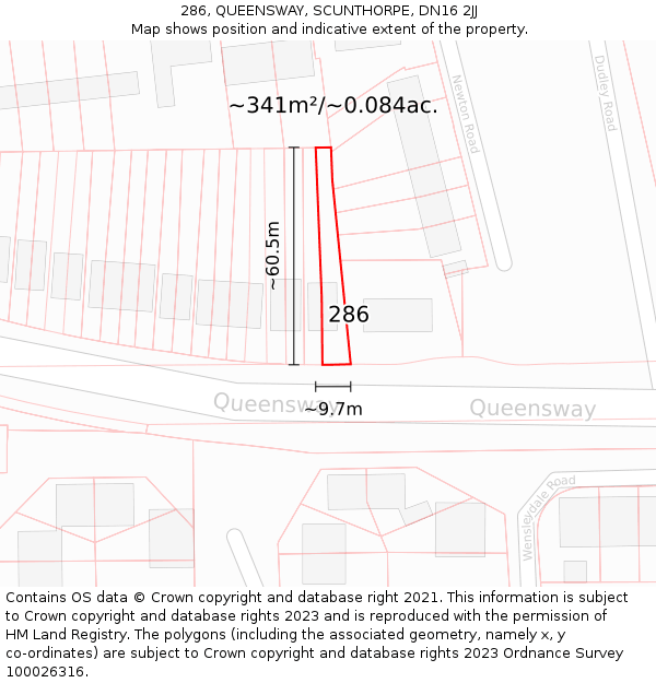 286, QUEENSWAY, SCUNTHORPE, DN16 2JJ: Plot and title map