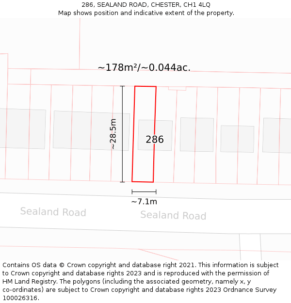 286, SEALAND ROAD, CHESTER, CH1 4LQ: Plot and title map