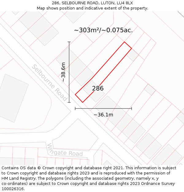 286, SELBOURNE ROAD, LUTON, LU4 8LX: Plot and title map