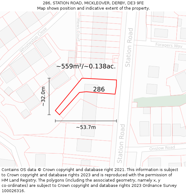 286, STATION ROAD, MICKLEOVER, DERBY, DE3 9FE: Plot and title map