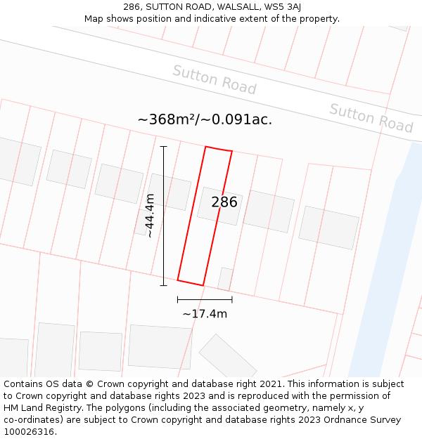 286, SUTTON ROAD, WALSALL, WS5 3AJ: Plot and title map