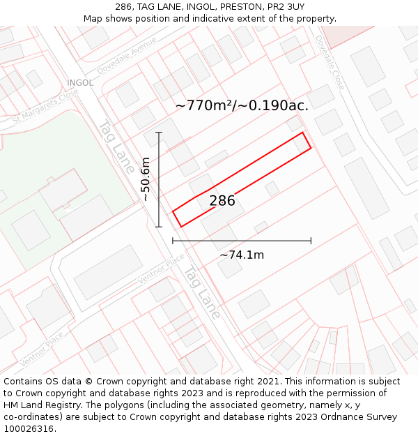 286, TAG LANE, INGOL, PRESTON, PR2 3UY: Plot and title map