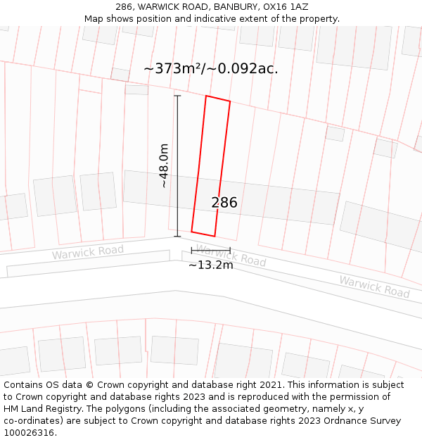 286, WARWICK ROAD, BANBURY, OX16 1AZ: Plot and title map