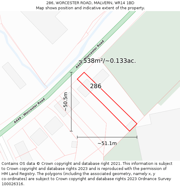 286, WORCESTER ROAD, MALVERN, WR14 1BD: Plot and title map