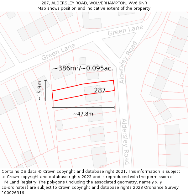 287, ALDERSLEY ROAD, WOLVERHAMPTON, WV6 9NR: Plot and title map