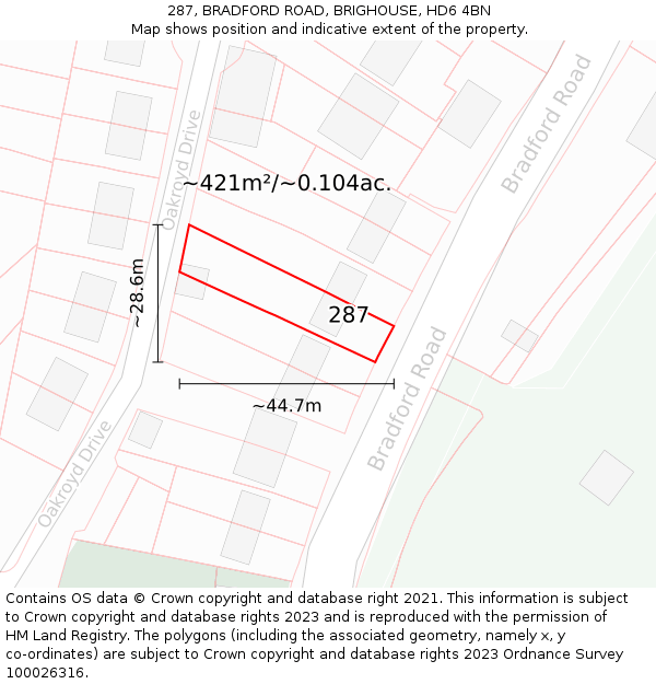 287, BRADFORD ROAD, BRIGHOUSE, HD6 4BN: Plot and title map
