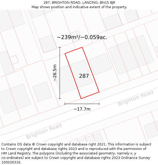 287, BRIGHTON ROAD, LANCING, BN15 8JR: Plot and title map