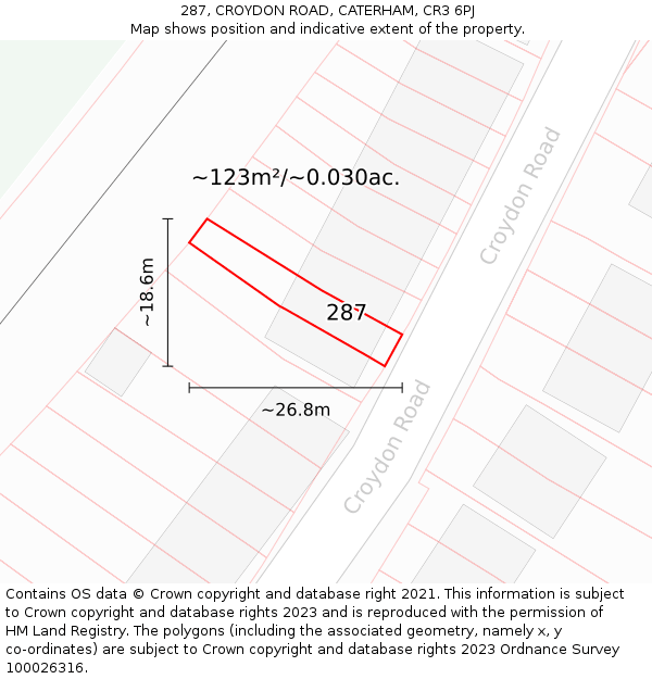 287, CROYDON ROAD, CATERHAM, CR3 6PJ: Plot and title map