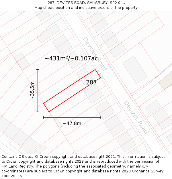 287, DEVIZES ROAD, SALISBURY, SP2 9LU: Plot and title map